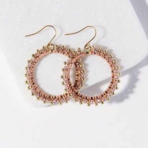NWT BLUSH GLASS BRASS HOOP DANGLE EARRINGS